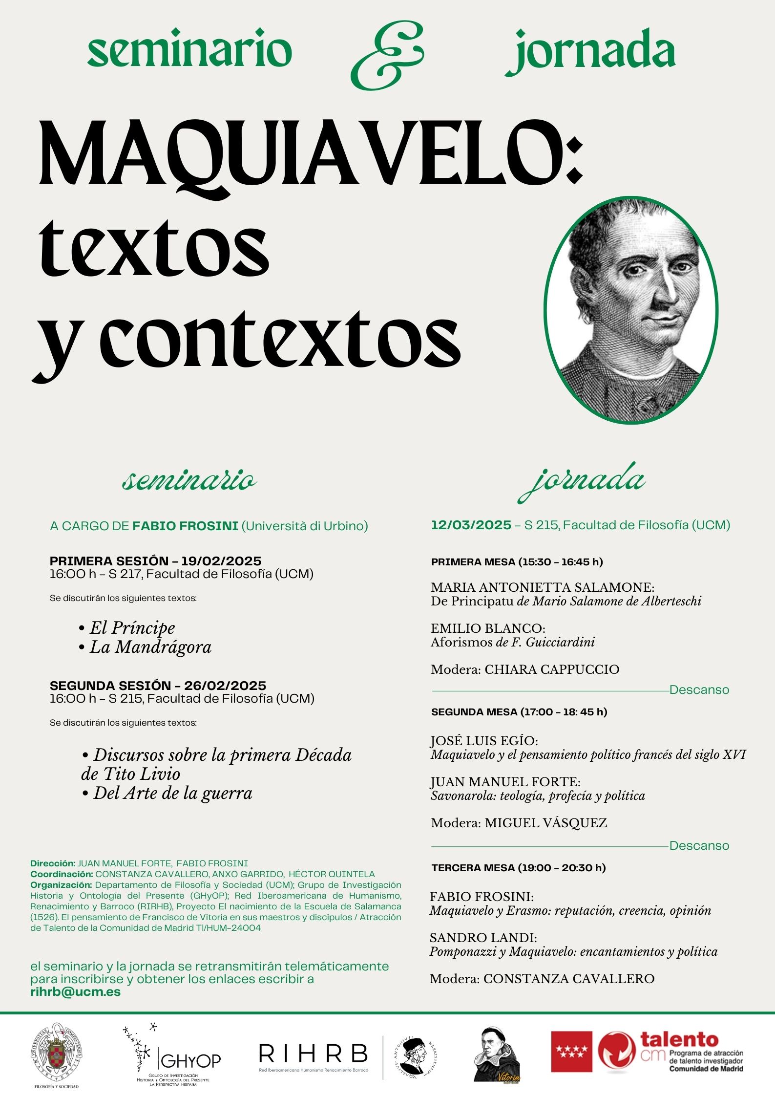 Seminario & Jornada Maquiavelo: textos y contextos 